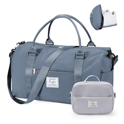 Gym Bag Womens with Shoes Compartment Travel Duffel Bag Grey Blue - color: B13-Grey Blue+Toiletry Bag