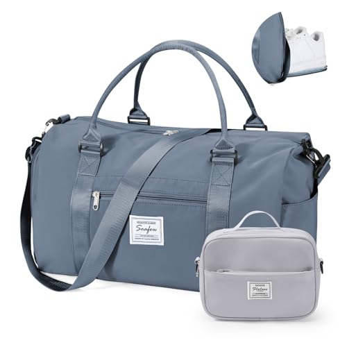 Gym Bag Womens with Shoes Compartment Travel Duffel Bag Grey Blue - color: B13-Grey Blue+Toiletry Bag