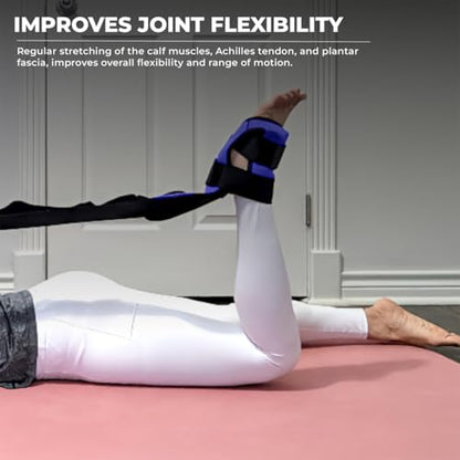 Foot and Calf Stretcher - Stretching Strap for Plantar Fasciitis, Achilles Tendonitis, Heel Spurs, Foot Drop, & Hamstring, Versatile Stretch Strap Used as Leg stretcher, Hamstring Stretcher and Foot Stretcher - color: Blue