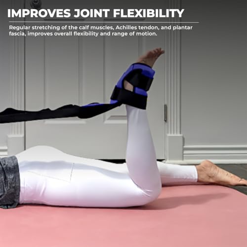 Foot and Calf Stretcher - Stretching Strap for Plantar Fasciitis, Achilles Tendonitis, Heel Spurs, Foot Drop, & Hamstring, Versatile Stretch Strap Used as Leg stretcher, Hamstring Stretcher and Foot Stretcher - color: Blue