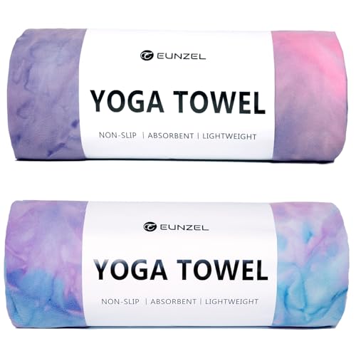 Eunzel 2 Pack Hot Yoga Towel Non Slip Yoga Mat Towel Non-Slip Sweat Absorbent Microfiber Towel for Hot Yoga, Pilates and Workout 72" x 26.5", Purple & Blue/Purple & Green - color: Z-purple & Blue/Purple & Green (2 Pack )