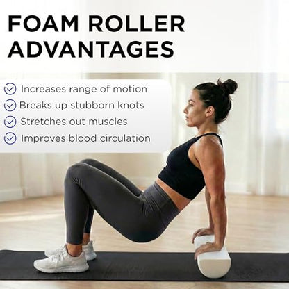 THERABAND Pro Foam Roller, Half Round, 6" x 36", Deep Tissue Massage, White | Half round foam roller with a flat base for stretching, balance work and gentle back support - size: 6" x 36" - Half- Round