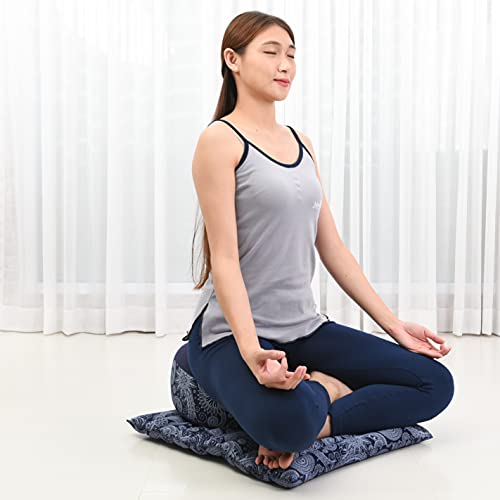 Leewadee Meditation Cushion Set – 1 Small Zafu Yoga Pillow and 1 Small Roll-Up Zabuton Mat Filled with Kapok - color: Cbt1 - Blue