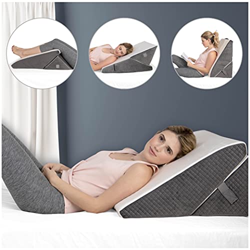 Kolbs Memory Foam Adjustable Bed Wedge Pillow - Wedge Pillow Set for After Surgery - 9 x 12 inch Height Chic Jacquard Cover Multi Use for Sleeping and Acid Reflux (Adjustable Height Wedge) - size: Adjustable Height Wedge - Grey