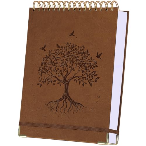 Blank Notebook Journal, Hardcover Sketchbook, 300 Page No Bleed Thick Paper | Spiral Notebook Large B5, Embossed Leather Unlined Sketch Pad for Women Men Kids Smooth Journaling Sketching Gifts, Lay Flat - color: Brown, size: B5 (7" x 10")
