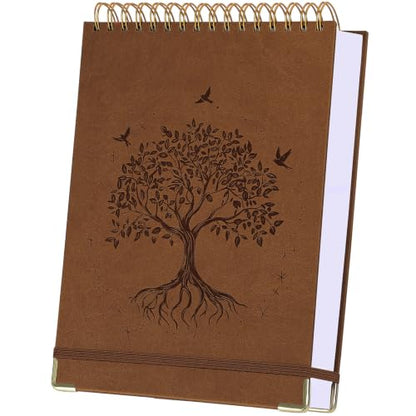 Blank Notebook Journal, Hardcover Sketchbook, 300 Page No Bleed Thick Paper | Top Spiral Notebook A5, Art Embossed Leather Unlined Sketch Pad for Women Men Kids Smooth Journaling Sketching Gifts,Lay Flat - color: Brown, size: A5 (8.5” x 5.5”)