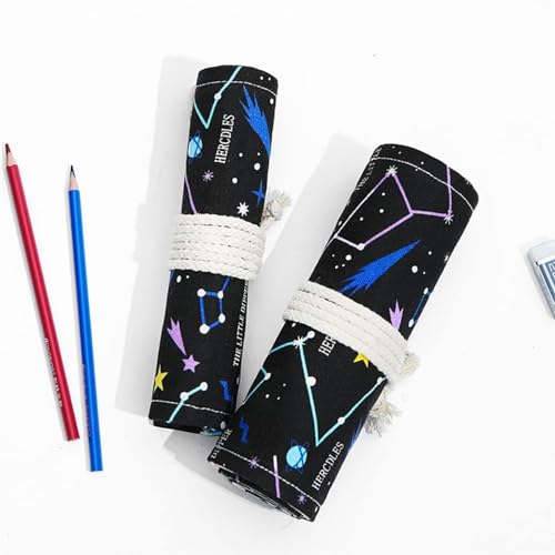 DIYOMR 12/24/36/72 Slots Pencil Wrap Pencil Rolls, Artist Colored Pencil Roll Up Bag Short Brush Pouch Case Pencils Organizer for Drawing Coloring and Sketching, No Pencils (Constellation, 12slots) - color: Constellation, size: 12slots
