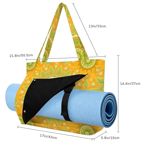 Mandala Yoga Mat Bag Large Yoga Bags and Carrier Fits All Your Stuff Yoga Tote Bags with Zipper Pocket Pilates Bag - color: Yellow
