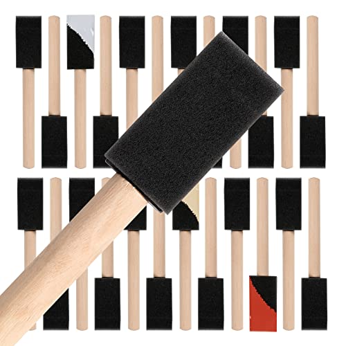 Mister Rui 24 Pack 1 Inch Foam Paint Brushes for Painting and Cleaning | High-Absorbency Sponge Brushes for Paints, Stains and Varnishes. Smooth, Drip-Free on Crafts, Furniture and Walls - color: Foam Brush Set | Pack of 24