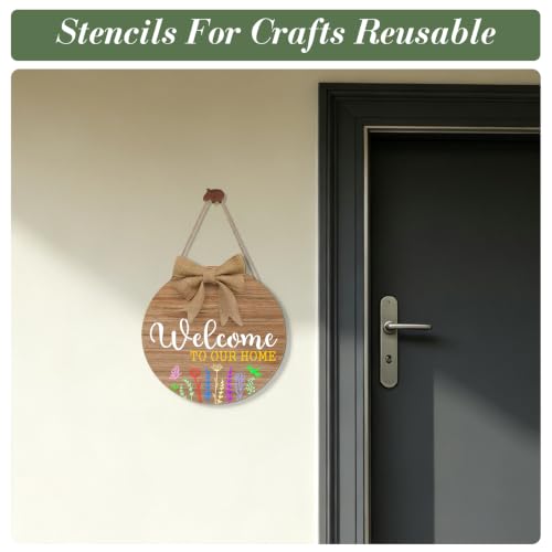 Welcome Stencils for Crafts Reusable 12Pcs Stencils(Length 11.7 Inch) | DIY Art Painting Stencil Furniture Decor Kit for Wood Embroidery Wall Silk Screen Journaling - color: Welcome