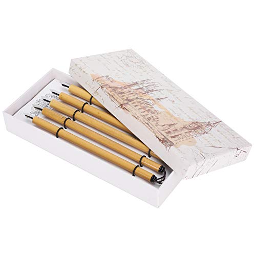 Yosoo Health Gear 5PCS Bamboo Pens, Comic & Arabic Calligraphy Dip Pens (Angled Nib Set) - size: Angled nib set