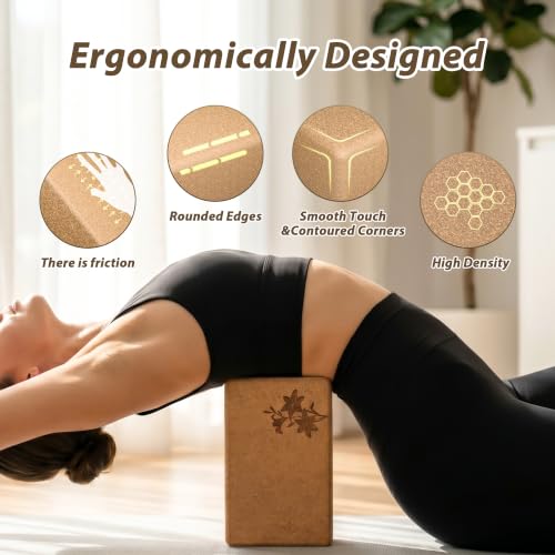 Cork Yoga Blocks 2 Pack Set, Natural High Density Non Slip Cork Yoga Bricks