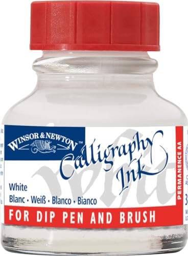 Winsor & Newton Calligraphy Ink, 30ml (1-oz) Bottle, White | Lightfast Colors, Satin Finish, Thin Inks Suitable for fip-pens, brushes and airbrushes; Opaque Colors for dip-pen or brush - color: White, size: 1 fl oz