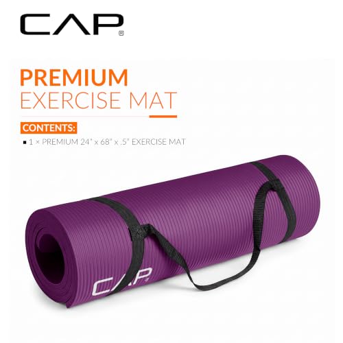 CAP Barbell 1/2-Inch High Density Exercise Yoga Mat with Strap | Multiple Options - color: Wine, style: Yoga Mat