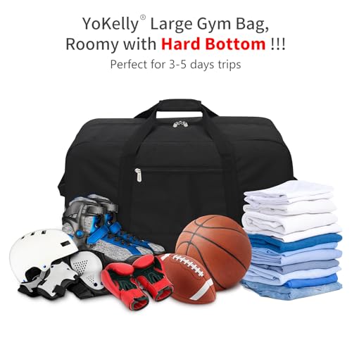 55L Large Duffle Bag for Men Travel - 25 inch Weekender Duffel Bag with Hard Bottom - Black - color: Black
