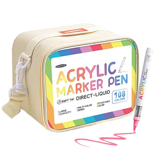 108 Colors Acrylic Paint Markers, Brush Tip Multi Surface Acrylic Paint Pens Set Perfect for Canvas, Wood, Stone, Fabric & DIY Crafts - color: 108 Colors