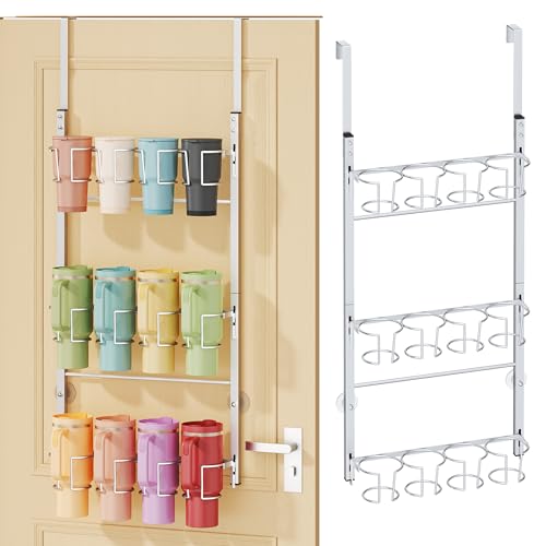 SWTYMIKI 3-Tier Water Bottle Organizer – Over the Door Stanley Cup Holder, Cup Organizer for Door or Wall Mount Option, Stanley Accessories for Pantry, Dorm, Office, RV Use, Silver - color: Silver, size: 3-Tier