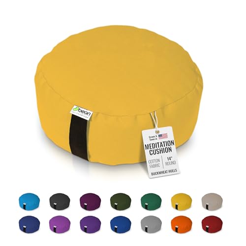 Bean Products Round Zafu Meditation Cushion, Yoga Pillow 14" Dia - Saffron | Heavy Weight Washable Cotton Cover - Buckwheat Hull Filled Inner liner - Zen Floor Sitting Cushion - 14" Diameter - color: Saffron, size: Round - 14"