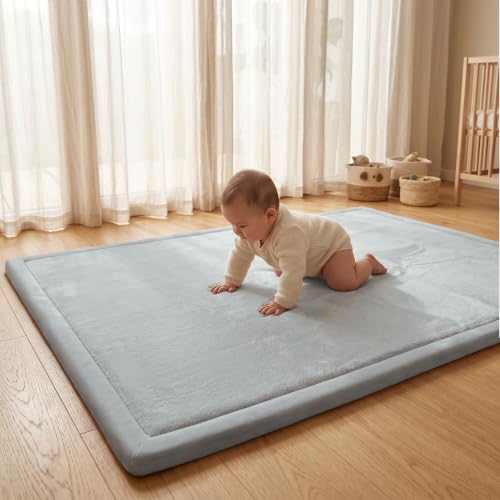 1.3" Thick Baby Play Mat for Floor,71x79 Ultra Soft Elasti-Foam Mat - color: Light Grey, size: 71"×79"