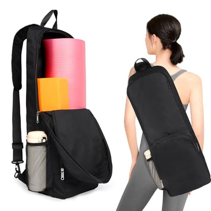 Yoga Mat Bag Carrier with Mesh & Zipper Pockets - color: Black