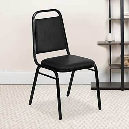 EMMA + OLIVER Black Vinyl Trapezoidal Back Stacking Banquet Chair - color: Black Vinyl/Black Frame