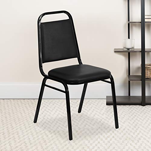 EMMA + OLIVER Black Vinyl Trapezoidal Back Stacking Banquet Chair - color: Black Vinyl/Black Frame