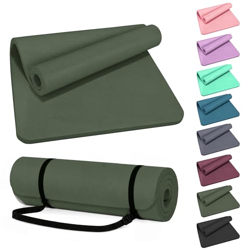 HULKFIT High Density Non Slip Yoga Mat, Extra Thick Exercise Mat with Carrying Strap, for Pilates, Fitness, Home Gym & Floor Workouts - Multiple Thickness & Multiple Color - color: Green Jasper, size: 71"L x 24"W x 1"Th