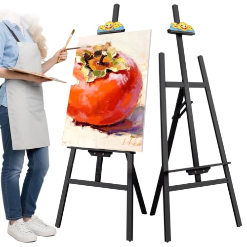 Black Smiley Wooden Easel for Painting, Wedding Signs & Display | Adjustable foldable black easel for painting canvas. Sturdy A-frame stand for wedding signs, displays & studio. - color: Black