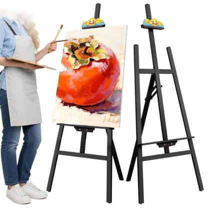 Black Smiley Wooden Easel for Painting, Wedding Signs & Display | Adjustable foldable black easel for painting canvas. Sturdy A-frame stand for wedding signs, displays & studio. - color: Black