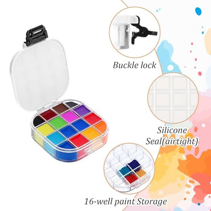 4 Pcs Airtight Paint Storage Palette Box 16 Wells Stay Wet 4.4x3.5x1 in Small Paint Palette with Lid Acrylic Storage Container Tray for Watercolor Gouache Oil Painting Art