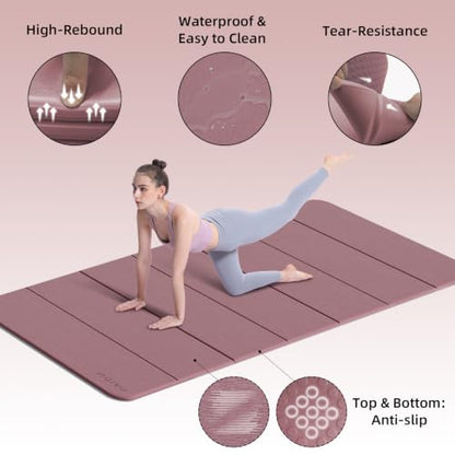 PAIDU Foldable Yoga Mat 10MM Thick 75‘’x40‘“ Quick Fold Easy Storage - color: Deep Pink