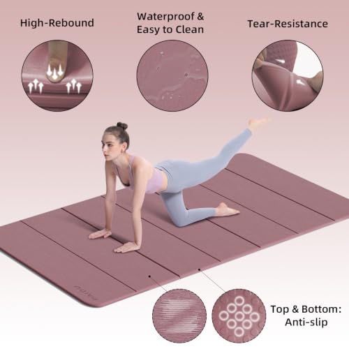 PAIDU Foldable Yoga Mat 10MM Thick 75‘’x40‘“ Quick Fold Easy Storage - color: Deep Pink