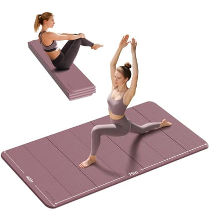 PAIDU Foldable Yoga Mat 10MM Thick 75‘’x40‘“ Quick Fold Easy Storage - color: Deep Pink