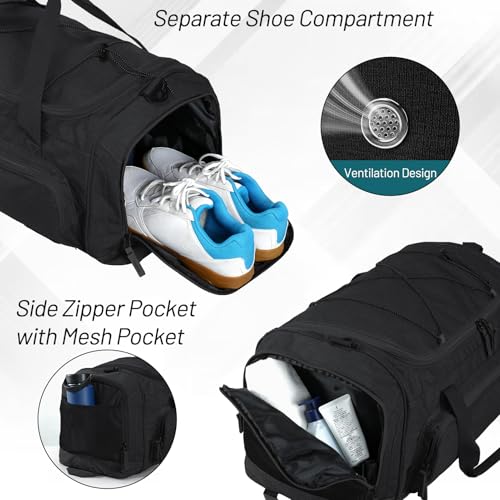 MIER Large Gym Bag for Men 60L Duffel Bag with Shoe Compartment | Lightweight & Durable Sports Duffles; Suited for Workout Fitness Travel Weekender; Water Resistant; Adjustable Shoulder Strap - color: Pure Black