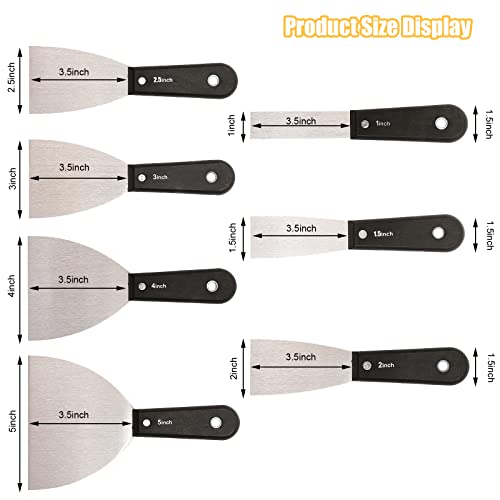 7 PCS Drywall Tools,Putty Knife Scraper Tool,Stainless Steel Paint Scraper Spackle Knife,Drywall Scraper Spackle Taping Knife for Spreading Mud, Taping,Repairing Wall.