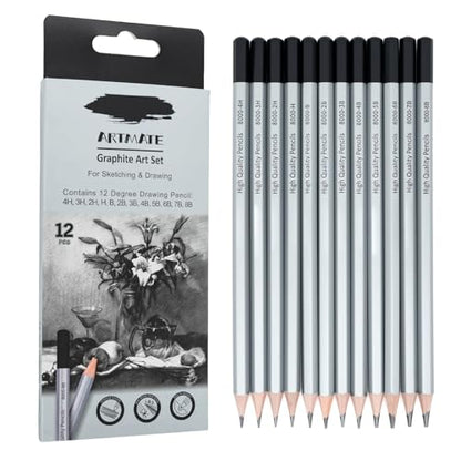 12 Pieces Graphite Sketching Pencils Set (8B-4H), Sketch Pencils for Drawing, Shading and Drafting, Art Supplies Kit for Artists, Adults - style: 12 Pcs