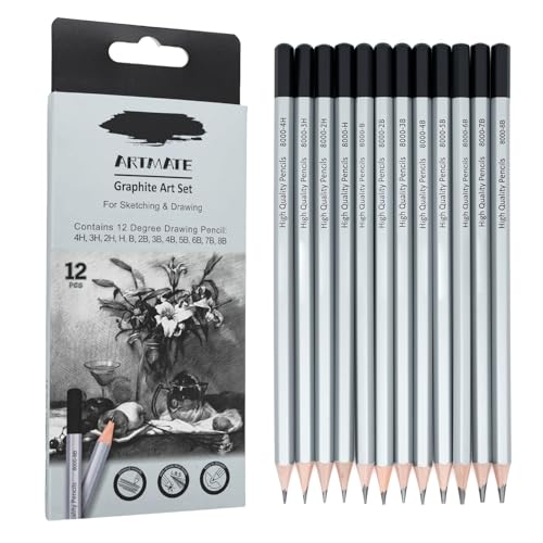 12 Pieces Graphite Sketching Pencils Set (8B-4H), Sketch Pencils for Drawing, Shading and Drafting, Art Supplies Kit for Artists, Adults - style: 12 Pcs