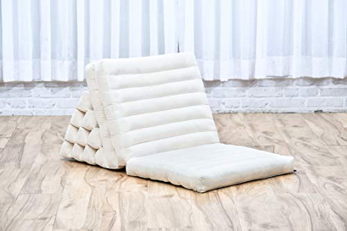 Leewadee - Comfortable Japanese Floor Mattress - Thai Floor Bed with Triangle Cushion - Futon Mattress - Thai Massage Mat, 67 x 21 inches, Ecru, Kapok Filling | Floor & lounge cushion for relaxing, reading & TV - for meditation & yoga, firm & stable - col