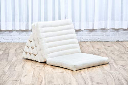 Leewadee - Comfortable Japanese Floor Mattress - Thai Floor Bed with Triangle Cushion - Futon Mattress - Thai Massage Mat, 67 x 21 inches, Ecru, Kapok Filling | Floor & lounge cushion for relaxing, reading & TV - for meditation & yoga, firm & stable - col