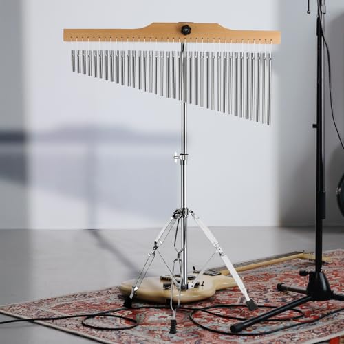 EASTROCK 36 Note Chimes Single-row Bar Chime Height-Adjustable Stand Silver - color: 36note Silver