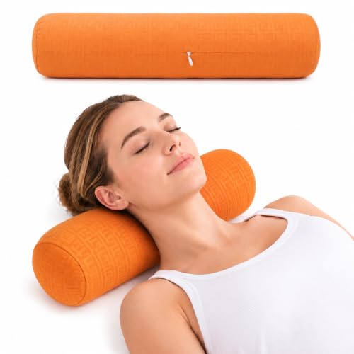 Neck Roll Pillow, Cervical Neck Pillow Bolster Pillow for Sleeping - color: Clay Orange