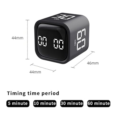 Qumox Pomodoro Timer, Cube Productivity Timer with Adjustable Sound and Vibration Alert, Ideal for Work, Office, ADHD, Study, and Tasks - 5/10/30/60 Minutes & Custom Countdown - Black - color: Black
