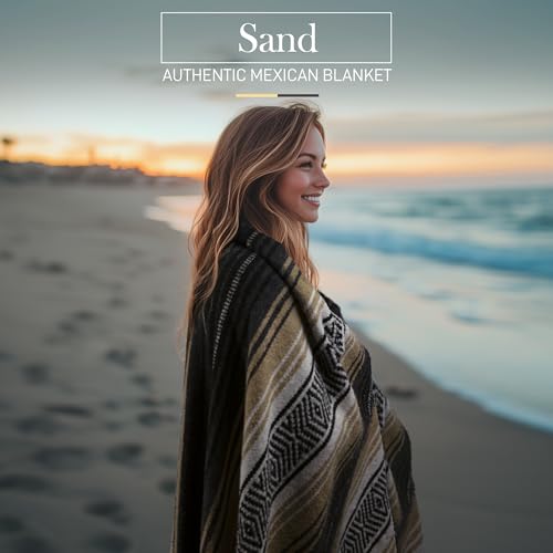 Authentic Large Handwoven Mexican Blanket - Soft Yoga Blankets - Durable Serape - Lightweight Falsa Blanket, Beach, Camping, Picnic, Equestrian Saddle, Outdoor Blankets 70"x50" - Sand - color: Sand