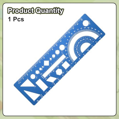HARFINGTON Multifunctional Geometric Rulers 15cm Metric and SAE Aluminum Straight Edge Protractor Angle Math Measuring Ruler Geometric Drawings Templates for Drawing Drafting, Blue - color: Blue