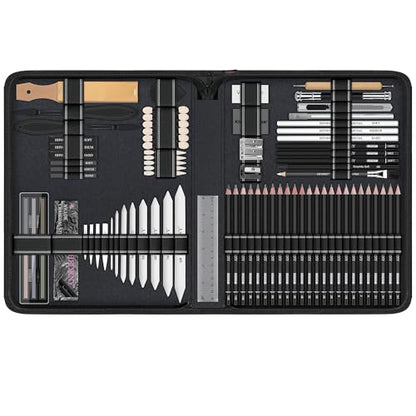 HIFORNY 100 PCS Drawing Set Sketching Kit,Sketch Pencils Art Supplies with Graphite,Charcoal,Blending Tools & Accessories,Portable Zippered Travel Case for Artists & Beginners