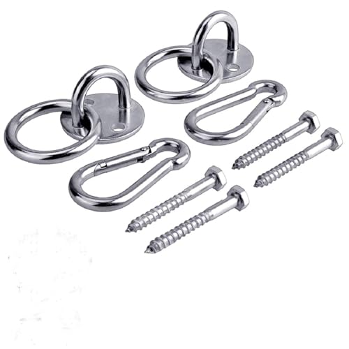 Hammock Hanging Hook Kit, Load Capacity 1400 lb, Stainless Steel Round Mount Pads, Spring Snap Hooks, Lag Screws Set for Hammock Yoga Swing Chair Punching Bag Indoor Outdoor Relaxation - color: 6-packs Hammock Hanging Hook Kit