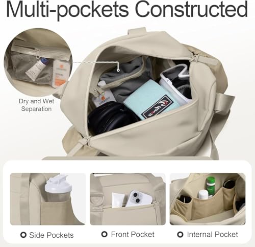 Mini Gym Bag for Women Girls Small Gym Tote Bag with Wet Compartment Waterproof Travel Duffle Bag Cute Workout Sport Bag - color: Camel-14in
