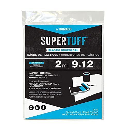 Trimaco SuperTuff 2 mil Plastic Dropcloth, 9-feet x 12-feet - size: 9-feet x 12-feet, style: 2 mil