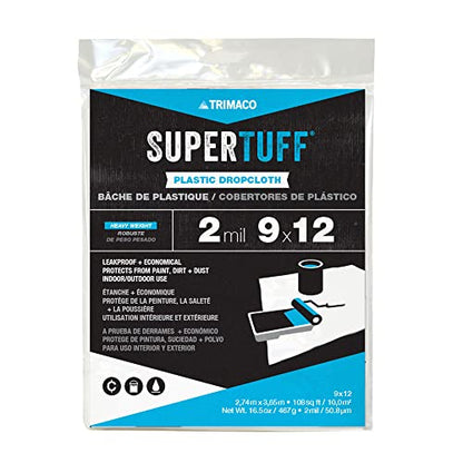 Trimaco SuperTuff 2 mil Plastic Dropcloth, 9-feet x 12-feet - size: 9-feet x 12-feet, style: 2 mil