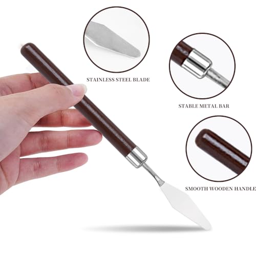 Palette Knife, Stainless Steel Painting Knife with Wood Handle, Metal Artist Knife for Oil, Canvas, Acrylic Painting, Flexible Spatula Pallet Knife for Color Mixing,Spreading 02 - color: Palette Knife 02